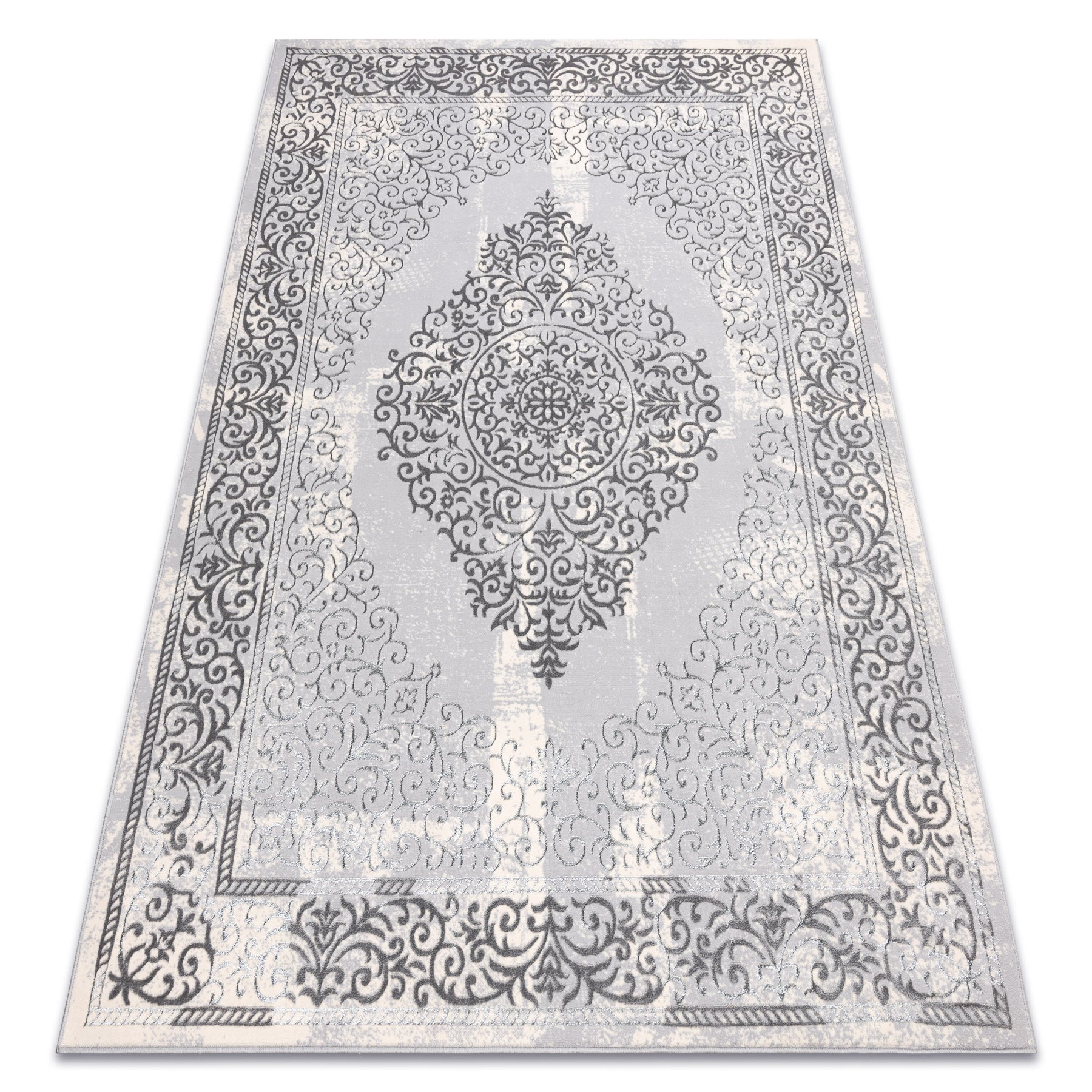 Dywan CORE W7161 Rozeta Vintage - Strukturalny, dwa poziomy runa, szary 160x220 cm