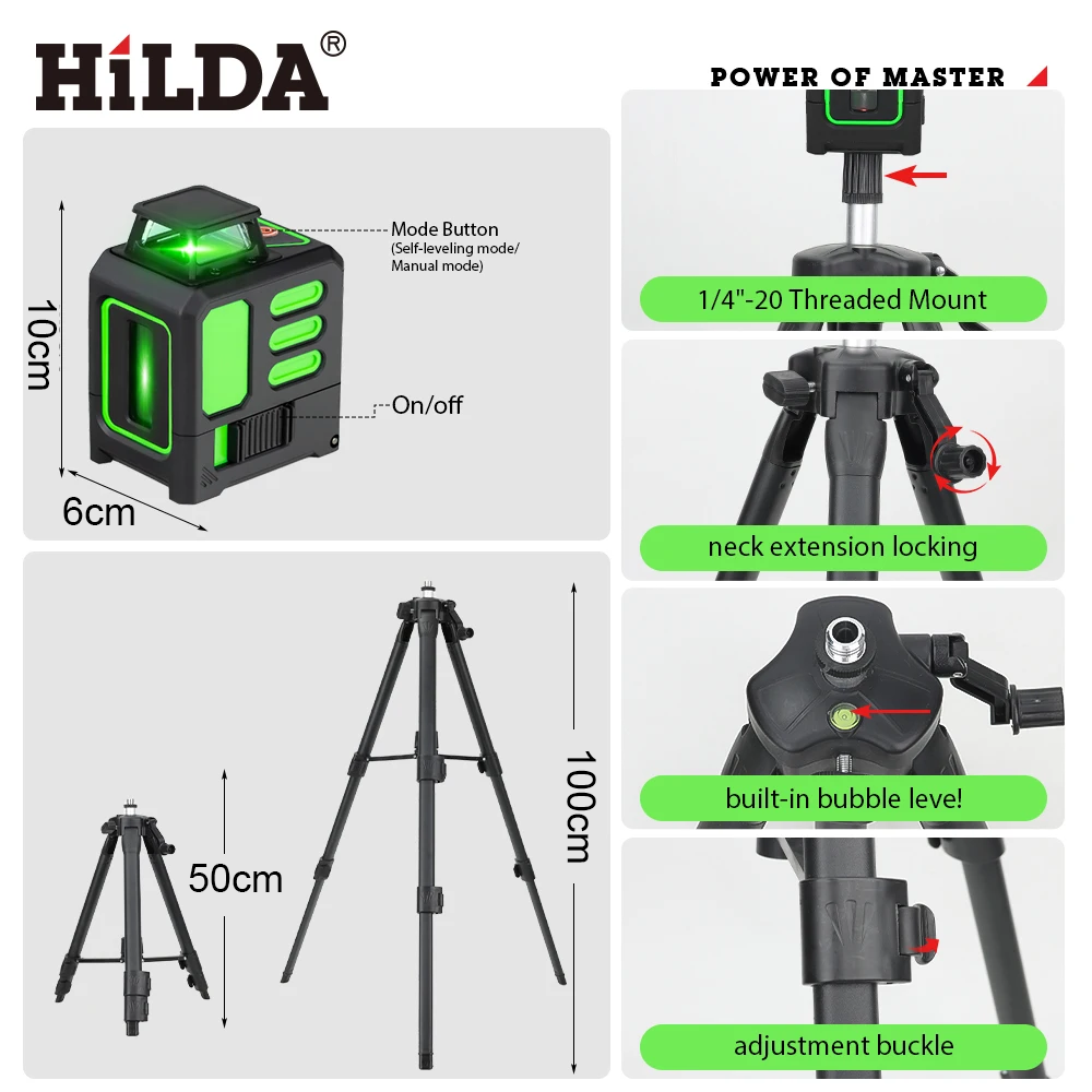 Livella laser ad alta precisione a 5 linee con treppiede, autolivellante a 360°, livella laser a mirino per la posa di pavimenti e l'edilizia, ecc. - 5
