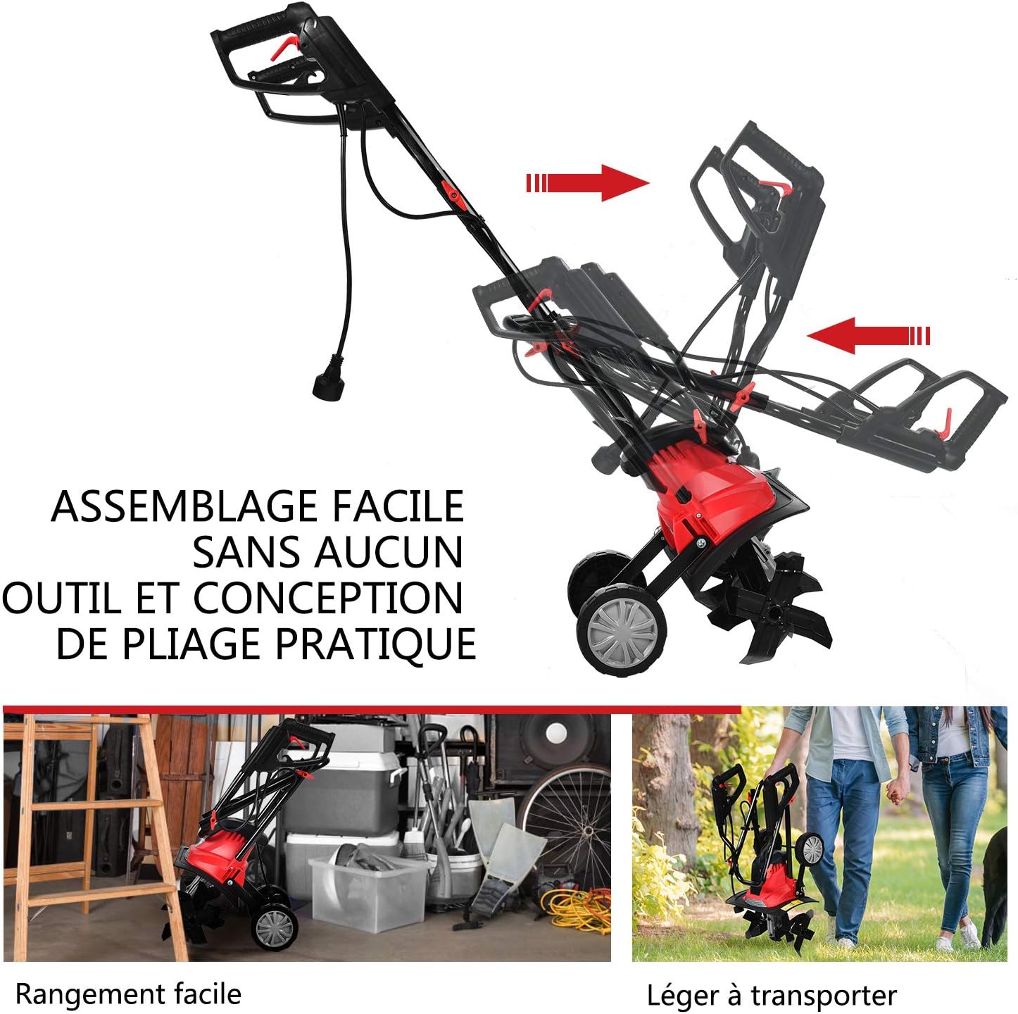 1500W Zappatrice Elettrica, Motocoltivatore con 6 Lame, Profondità di Lavoro 220mm, Larghezza di Lavoro 430mm, Ruote Pieghevoli, Manico Pieghevole - 5