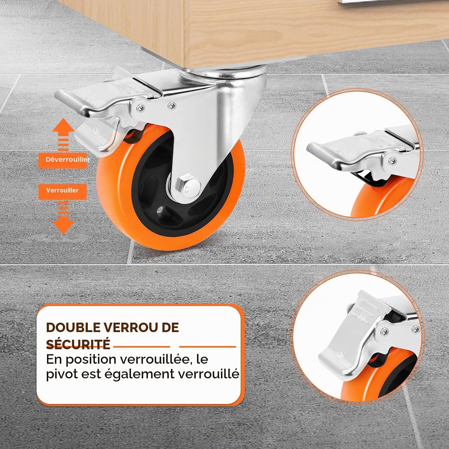 Roulettes pour Meubles 100mm avec 4 Frein, Roulette Charge Lourde ...