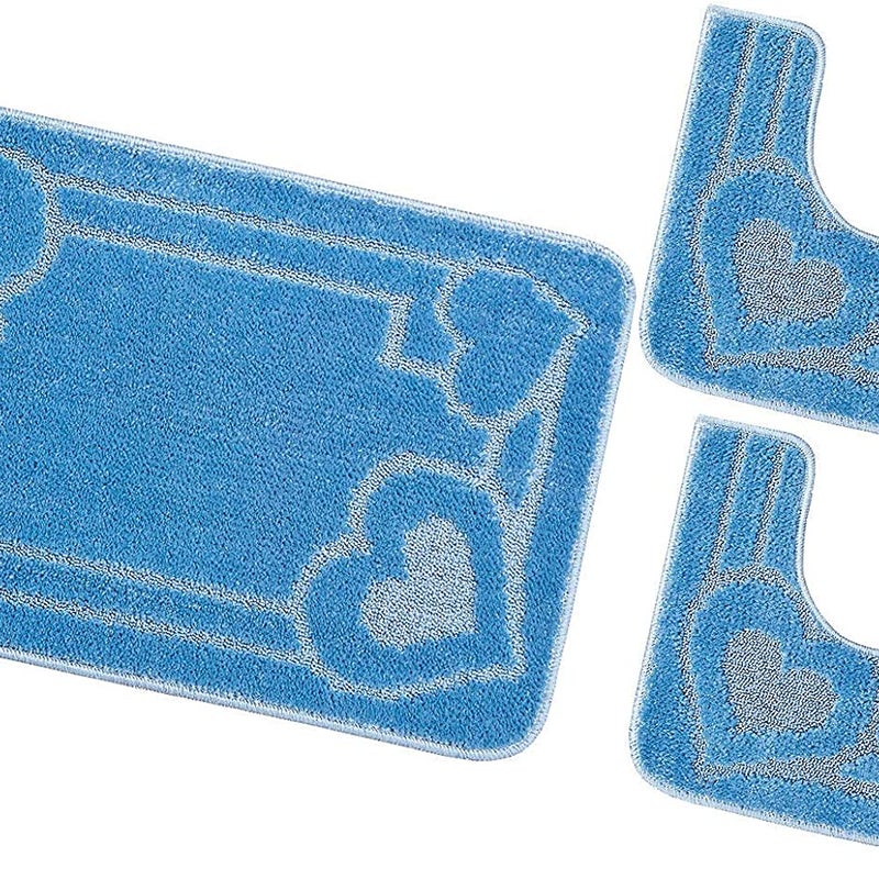 Zestaw 3 dywaników łazienkowych Antypoślizgowy Absorbent Kiery Jednolity Kolor Błękitny