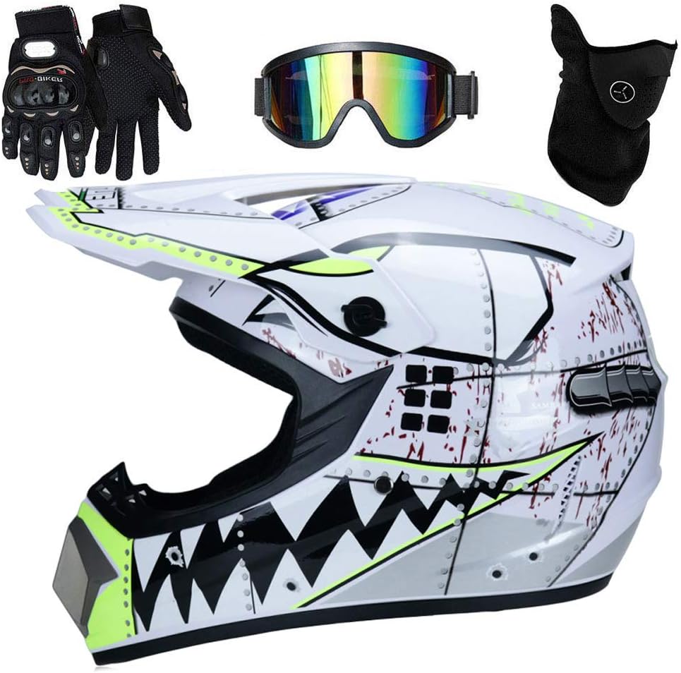 Casque Moto Enfant Cross Downhill DOT – Avec Lunettes, Gants & Masque – BMX, Quad, ATV, Enduro, Scooter