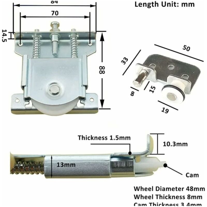 2 Pacs Roulette Porte Coulissante Placard,Roulette de Coulissante,Rouleau Placard,Meubles Roues Coulissante,pour Armoires, Fenêtres(Argent) - 6