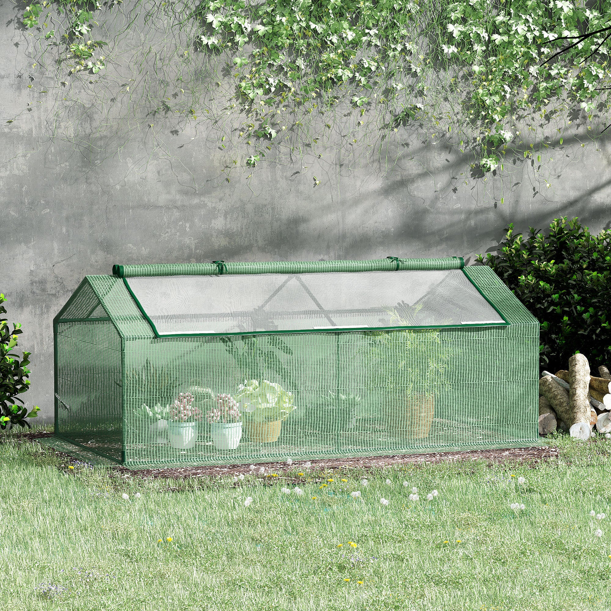 Petite serre de jardin avec fenêtres à deux niveaux, serre pour potager et balcon, bâche en PE, 180 x 90 x 70 cm, verte - 3