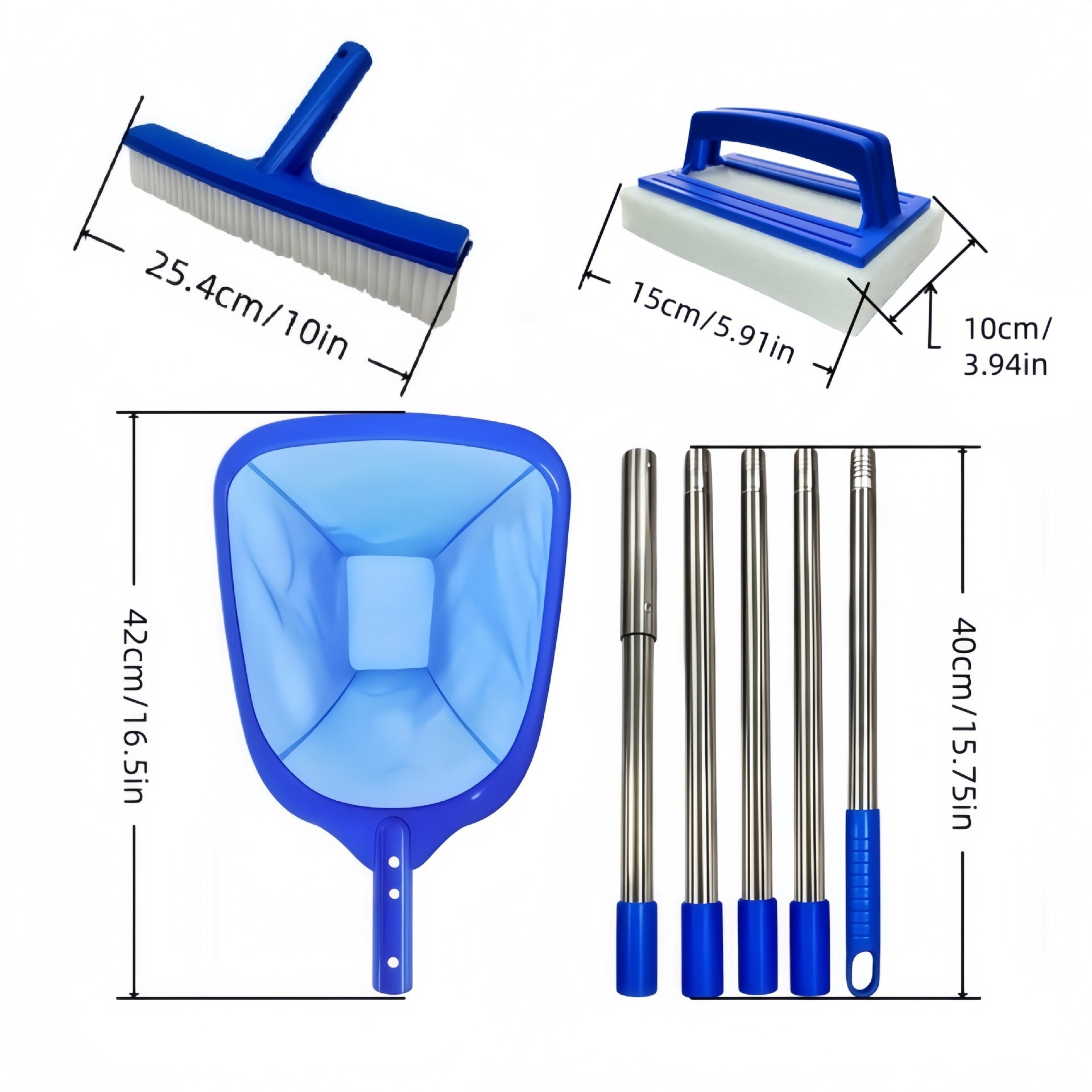 Kit Entretien Piscine avec Épuisette et Brosse, Perche Télescopique 5 Sections, Brosse Caoutchouc et Mousse, Nettoyage Fond et-Paroi. - 2