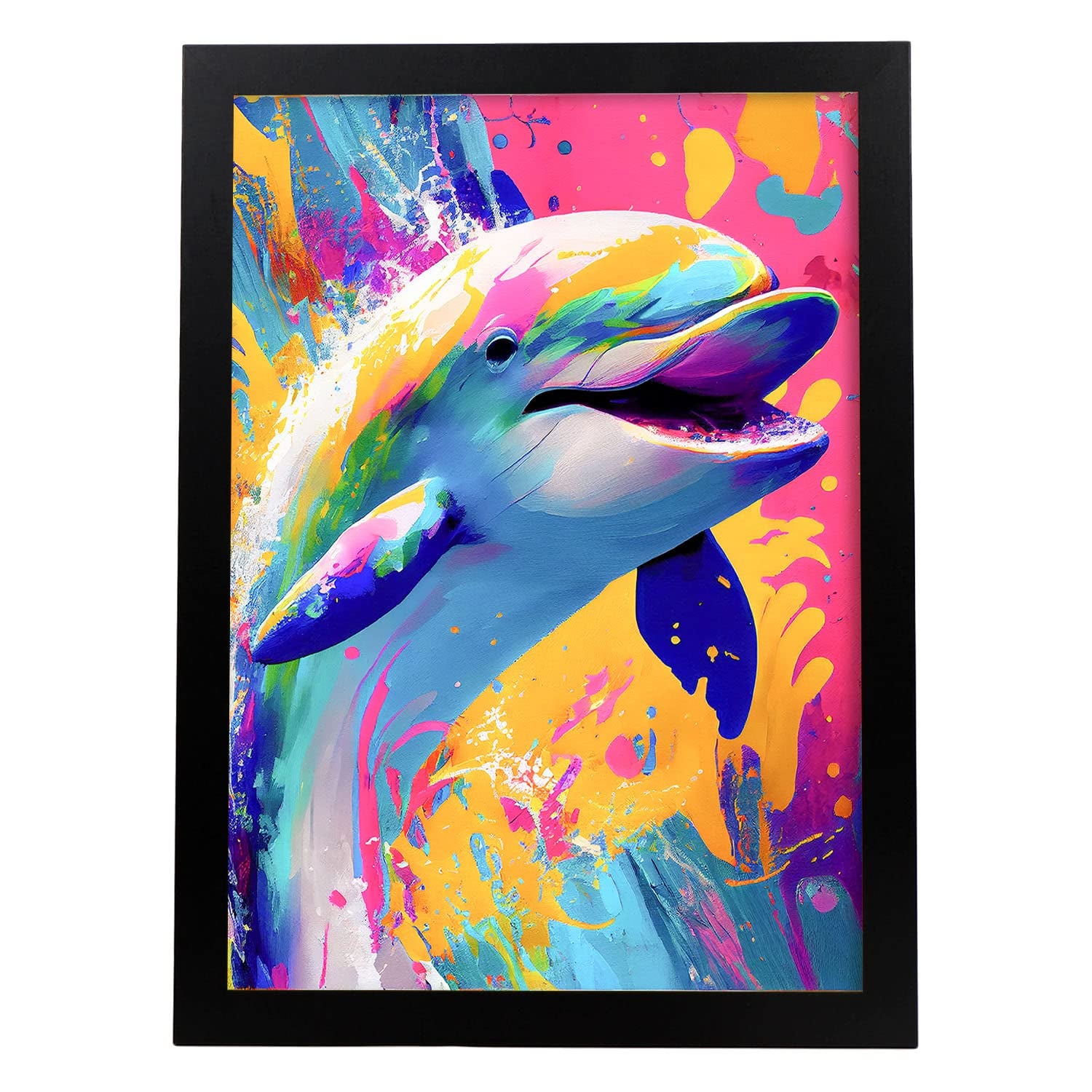 Nacnic poster de delfín estilo retrato coloridas ilustraciones de animales en acuarela impresiones artísticas modelo 1 a3 con marco negro