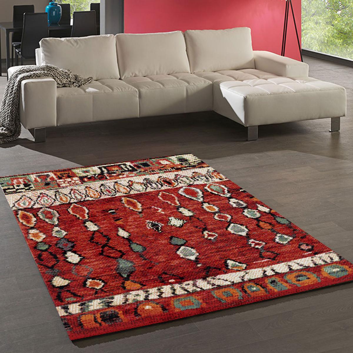 Tapis berbère 160x230 tissé motifs tribaux LYN8 MOROCO rouge - 5