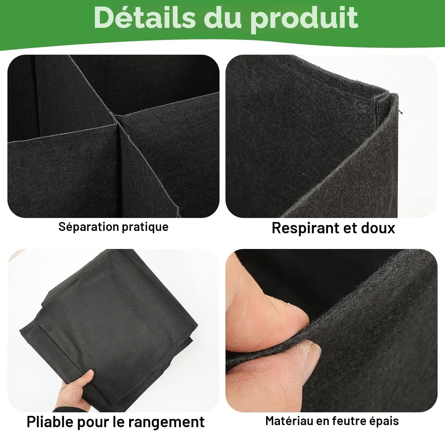 128 Gallons 8 Grilles Sacs de Culture avec 180CM x 90CM x 30CM Jardinière Surélevée en Tissu Non Tissés Respirants Conteneurs de Jardin Épais - 3