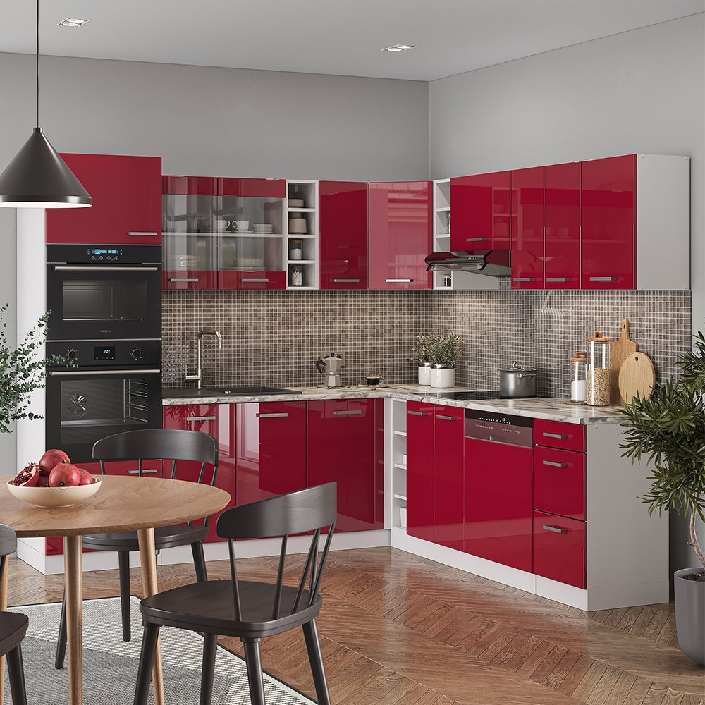 Vicco Cuisine en angle R-Line, Rouge brillant/Blanc, 247 x 237 cm, PT Chêne - 6