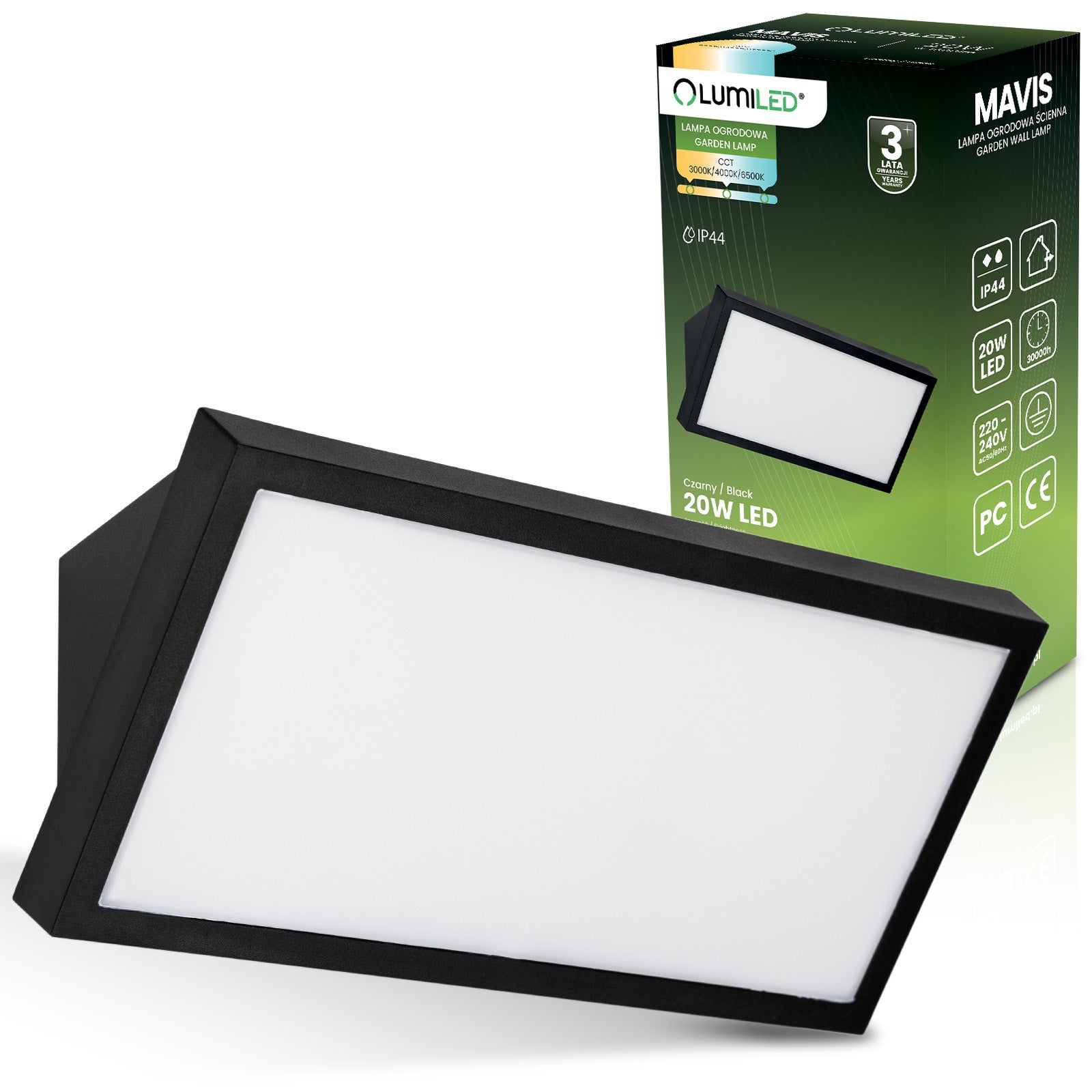 Lampa Ogrodowa Lumiled Zewnętrzna Kinkiet Elewacyjny CCT 20W LED IP44 1 szt.