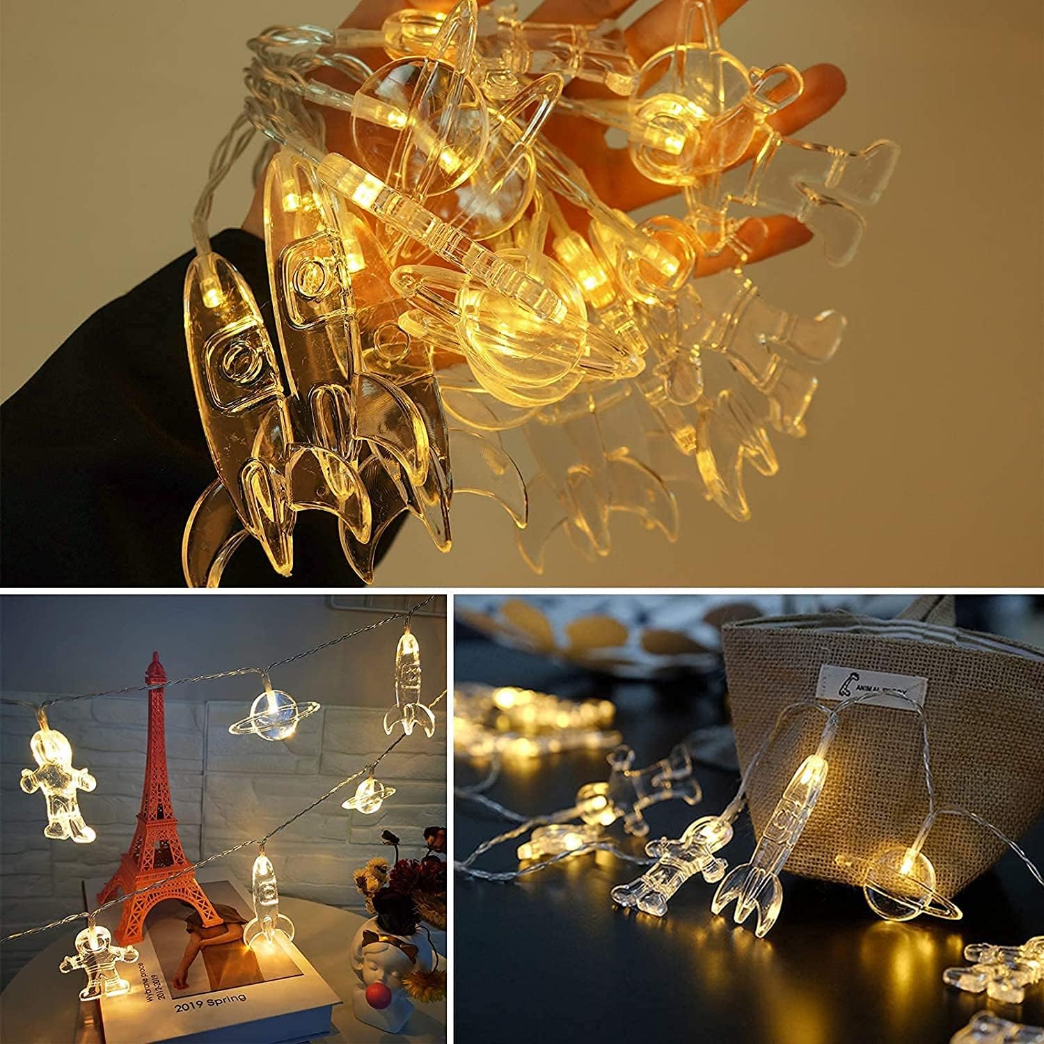 Guirlande lumineuse à LED, chambre d'enfant LED guirlande lumineuse avec astronaute vaisseau spatial fusée pendentifs (Blanc chaud, 3M 20LED) - 5