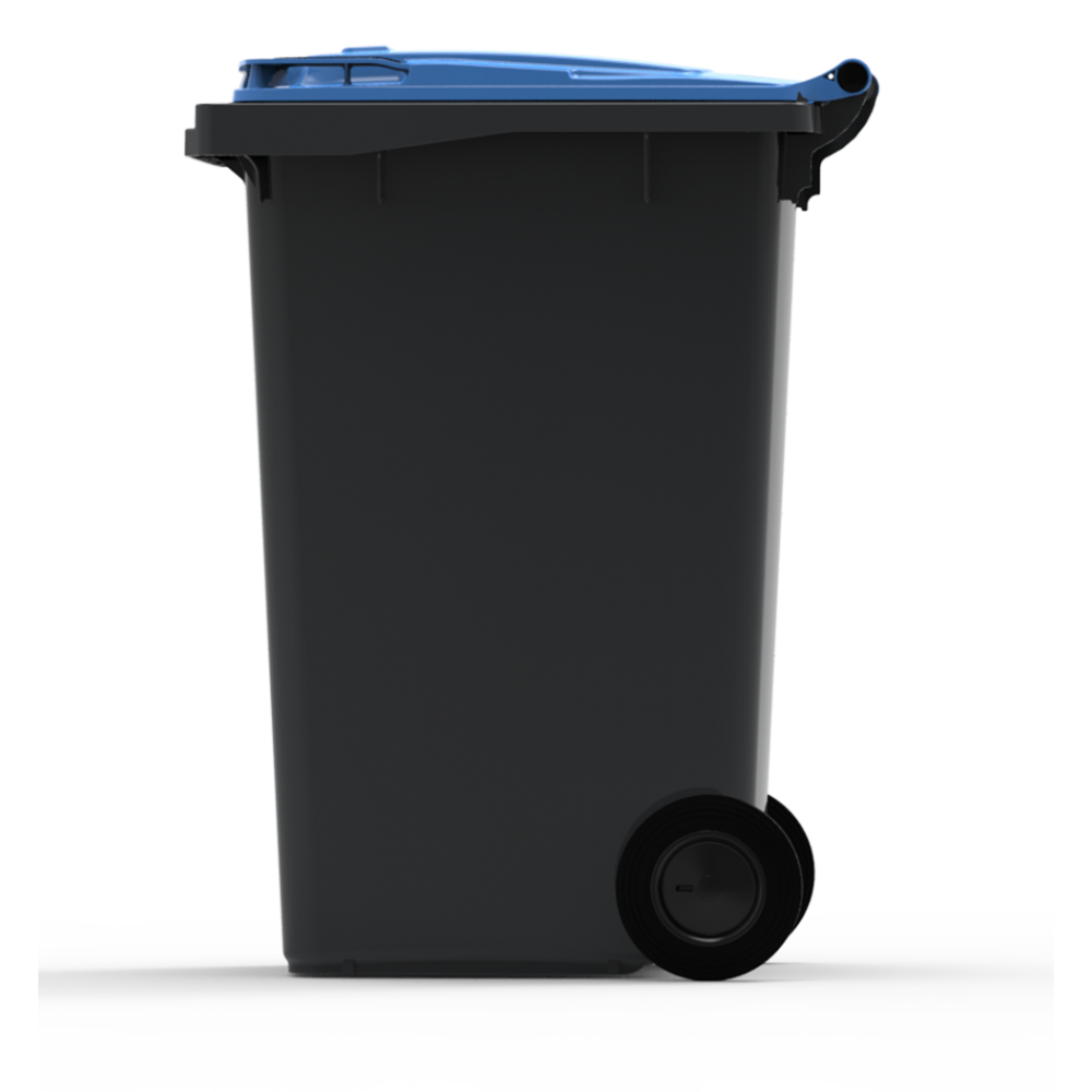 ESE France Conteneur Poubelle à déchets 2 roues - 240L - Robuste et Économique - 100% Recyclé - Gris avec Couvercle Bleu - Fabriqué en France - 4