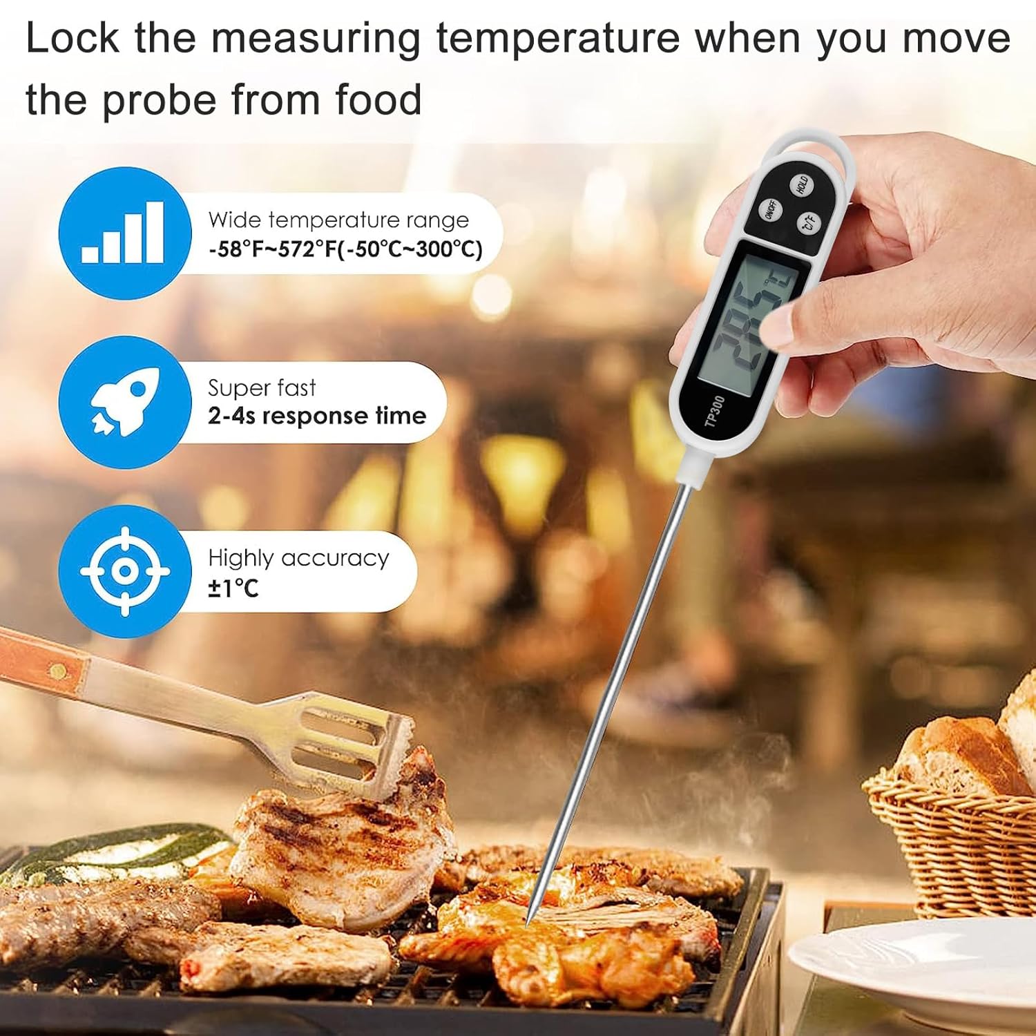 Thermomètre Cuisine LCD Digital avec Sonde Longue Précision Instantané pour BBQ Huile Viande Lait Vin Eau Chaude - 4