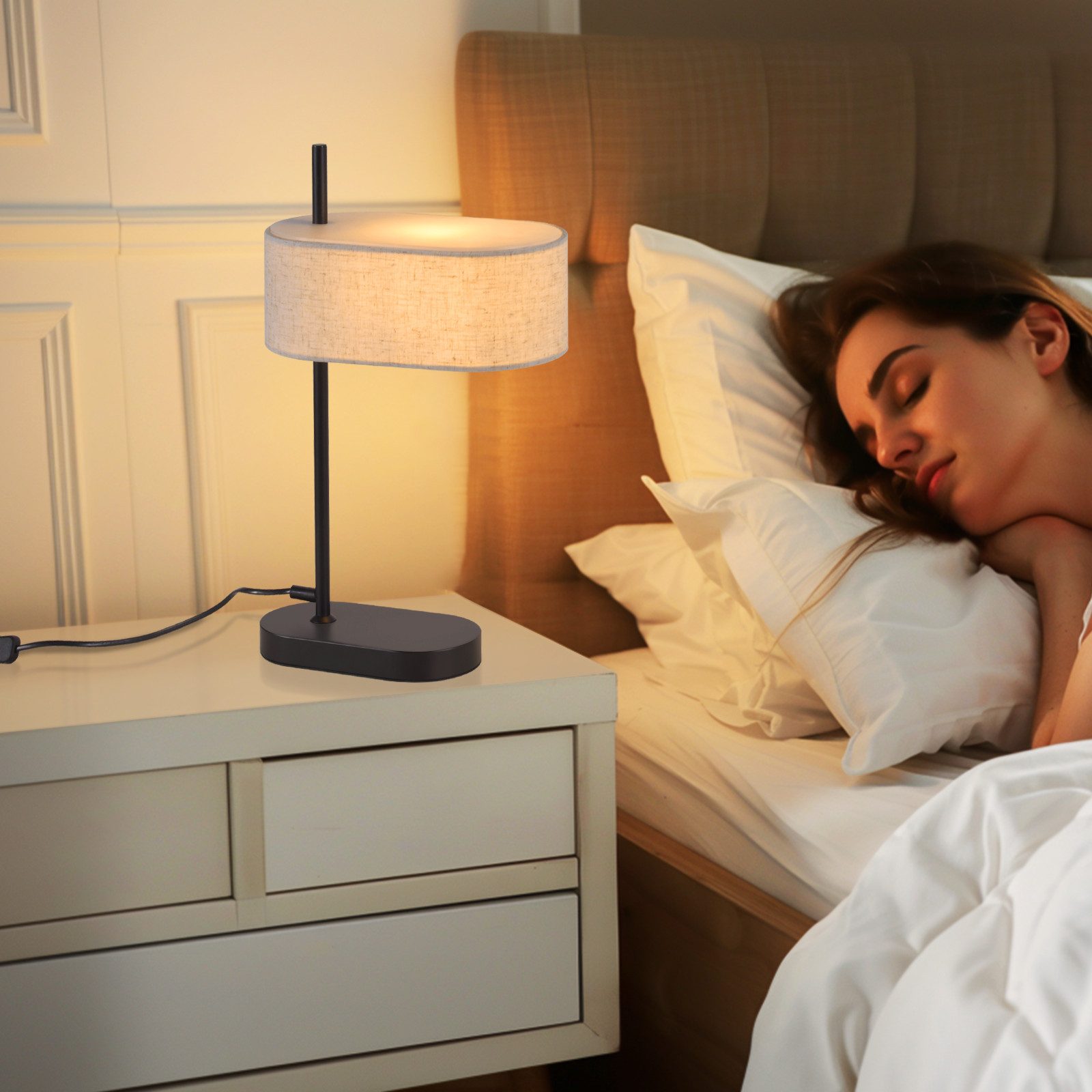Lampe De Chevet Design Bois De Cerf – Abat-jour Blanc Avec Motifs, 2 Ports USB, Dimensions 44x25x20 Cm