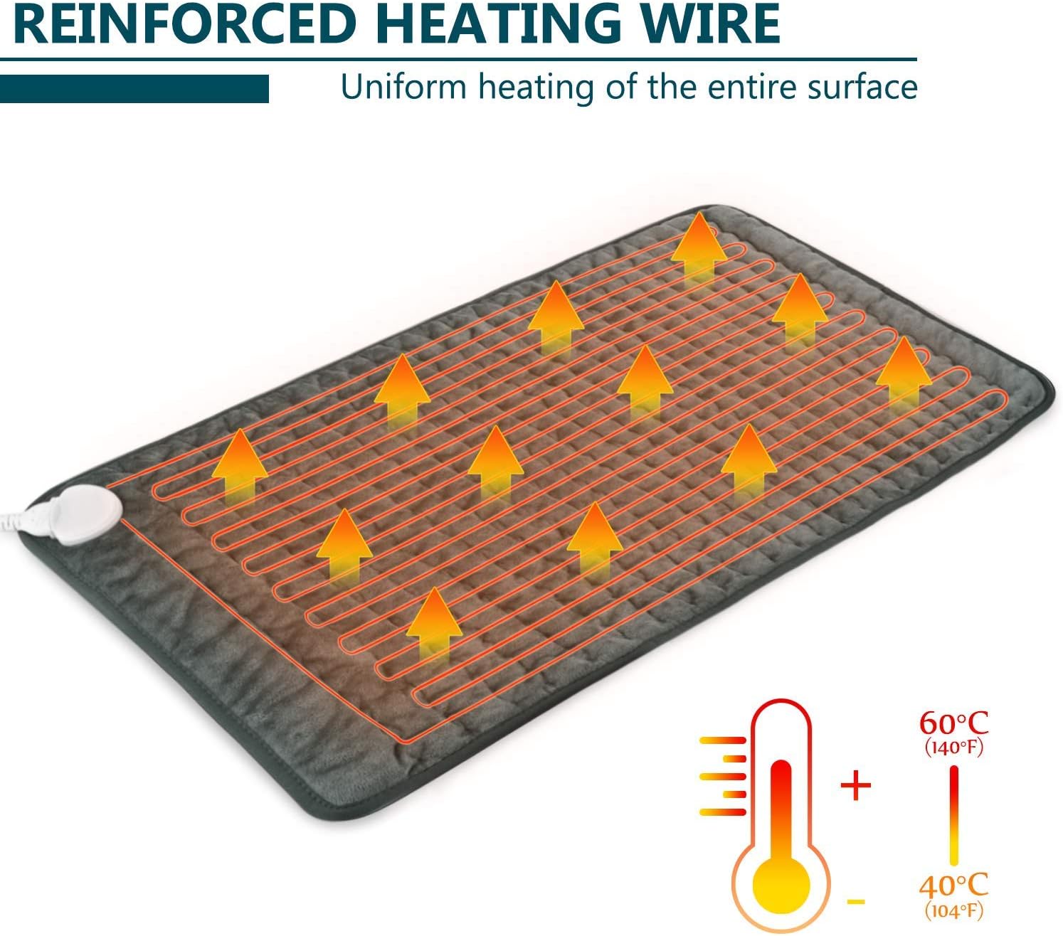 Tappetino Riscaldante Tappetino Riscaldante Elettrico per Alleviare Mal di Schiena e Spasmi (Grigio Scuro, 83 cm x 43 cm) - 3