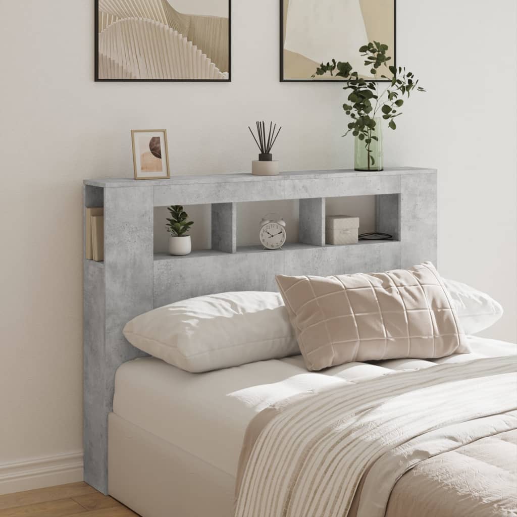 Cabecero，Cabecero de cama，Panel de Cabecera LED madera ingeniería gris hormigón 140x18,5x103,5 cm CFW78680 - 3