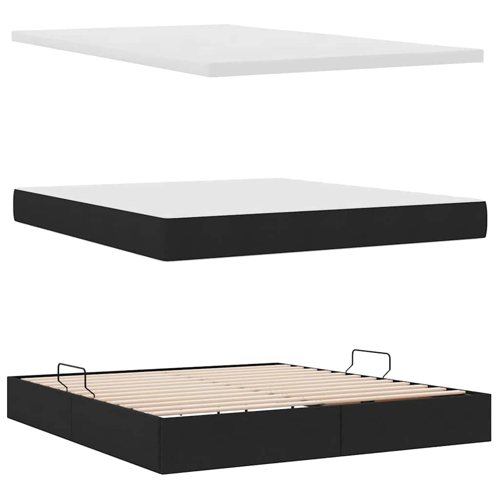 Lit avec rangement et matelas noir 180 x 200 cm en velours - 8
