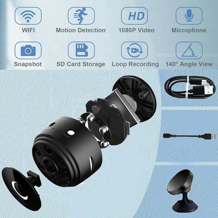 Mini caméra de surveillance sans fil HD 4K, détection de mouvement, vision nocturne, kit complet, noire - 2
