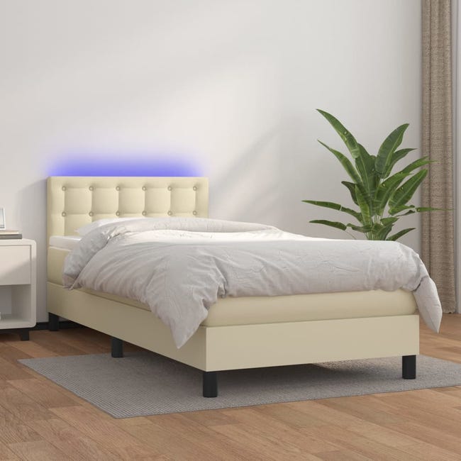 Cama box spring colchón y LED cuero sintético crema 100x200 cm | Leroy ...