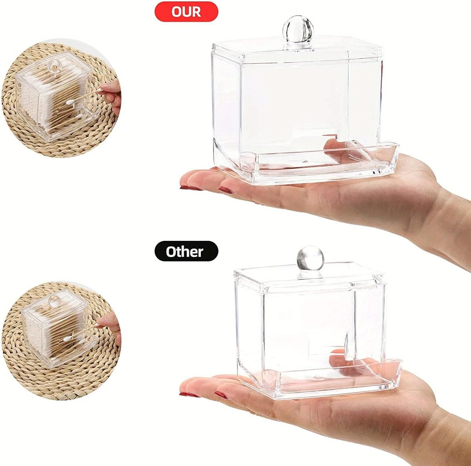 Boîte à cotons-tiges, distributeur de cotons-tiges, boîte de salle de bain, boîte de rangement en acrylique pour cotons-tiges, adaptée au maquillage - 5