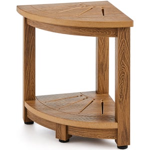 VEVOR Banc de douche d'angle, hauteur 430 mm, rayon 325 mm, tabouret salle de bain, faux bois en polystyrène, chargé de 158 kg étagère de rangement,