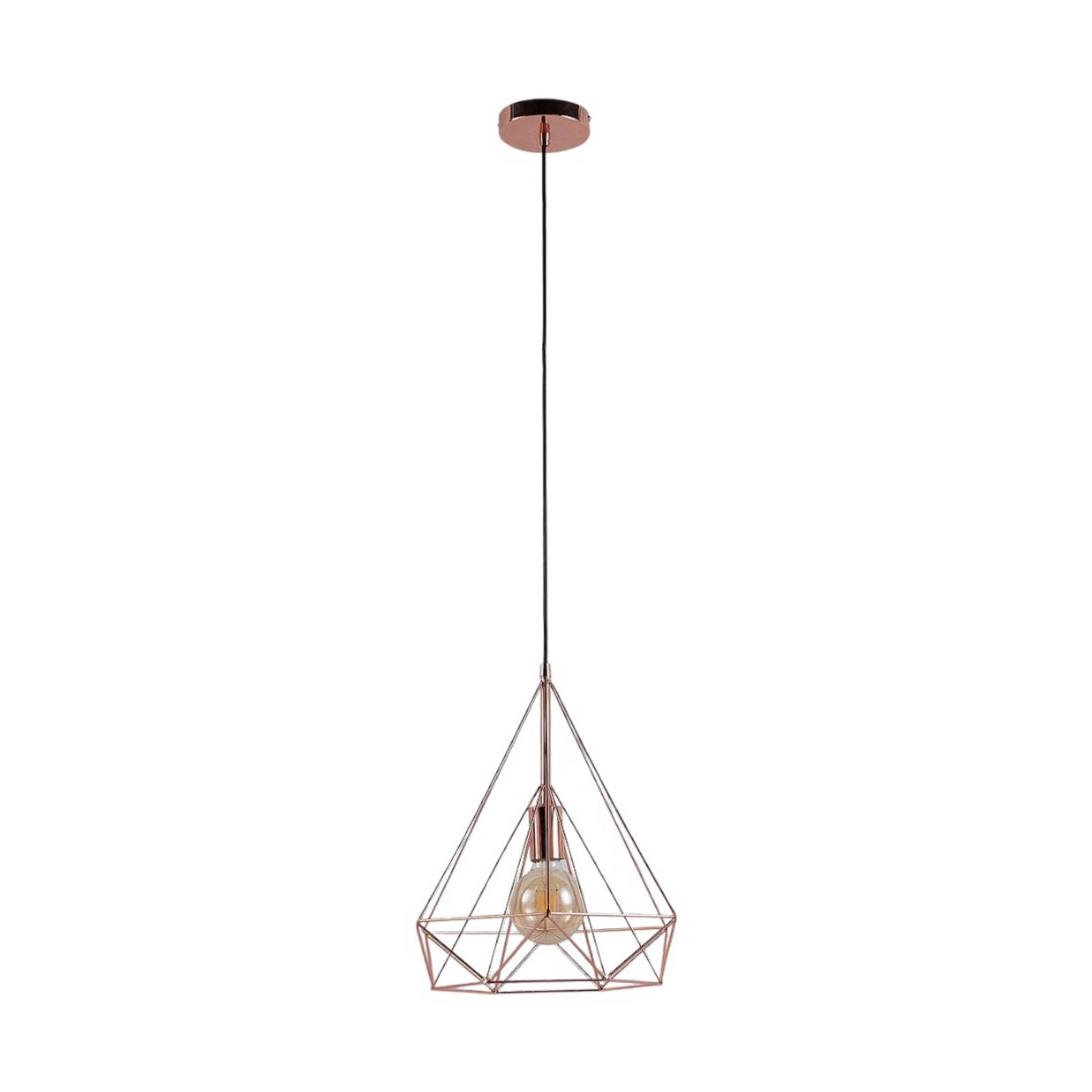 Lampada A Sospensione Moderna In Metallo Rame, Paralume A Gabbia Diamantata, Luce Pendente Per Soggiorno, Attacco E27 (lampadina Esclusa)