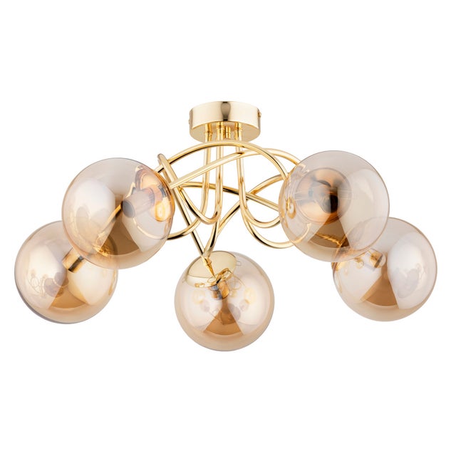 Lampa sufitowa wisząca Banko złoto-bursztynowy 5xE14x10W glamour wym: 26 x 51 x 51 cm szkło Alfa