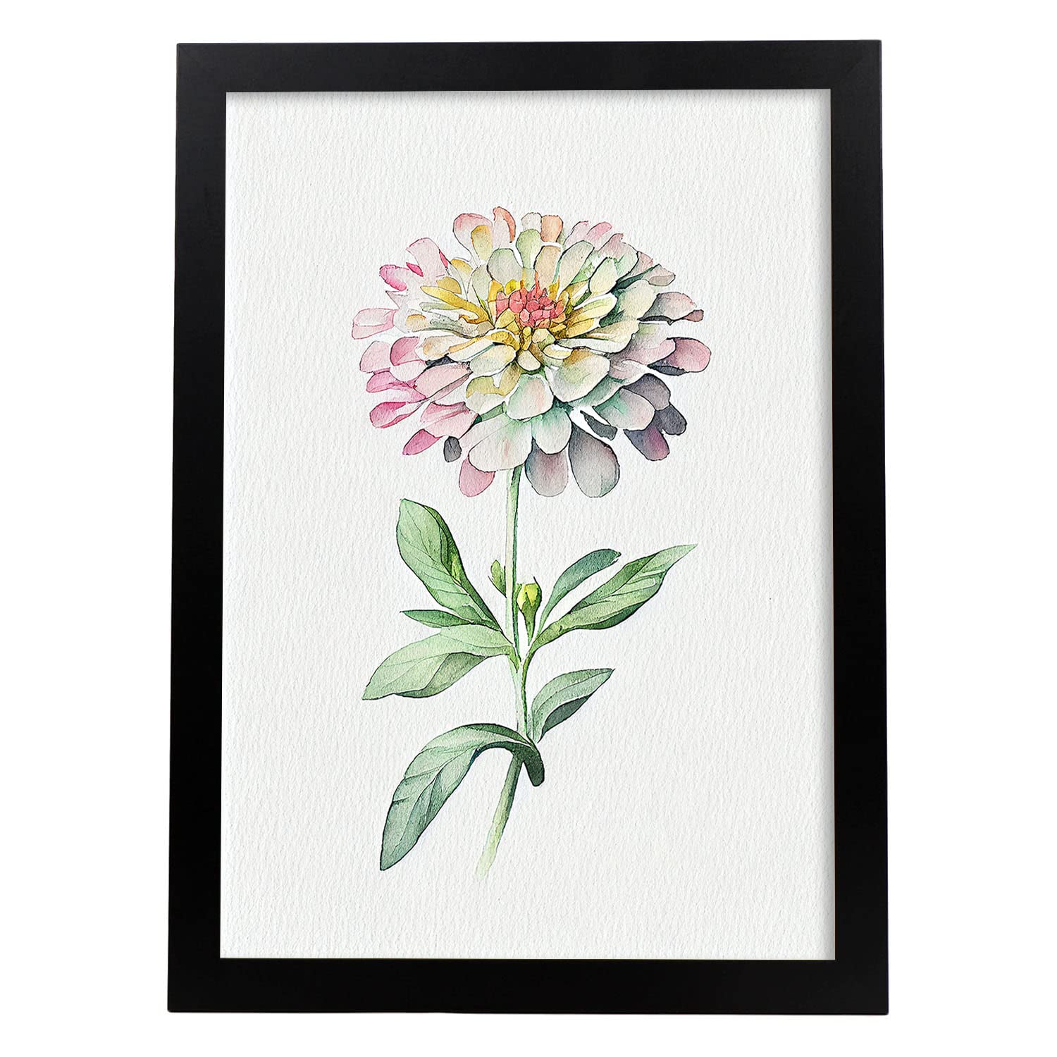 Nacnic poster de zinnia estilo nórdico ilustraciones de botánica con flores y plantas en acuarela diseño moderno y modelo 1 a3 con marco negro