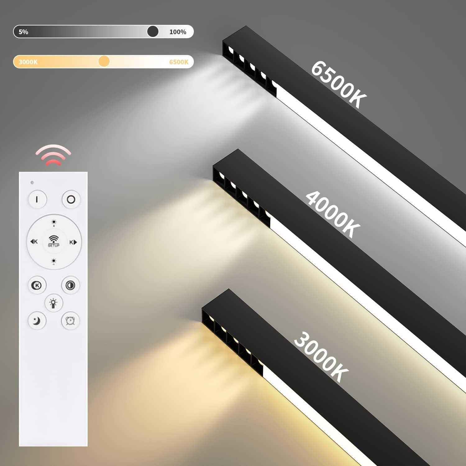NETTLIFE Czarna lampa sufitowa LED 32W Nowoczesna długa ściemnialna z pilotem 107CM Lampa kuchenna do salonu sypialni biura - 2