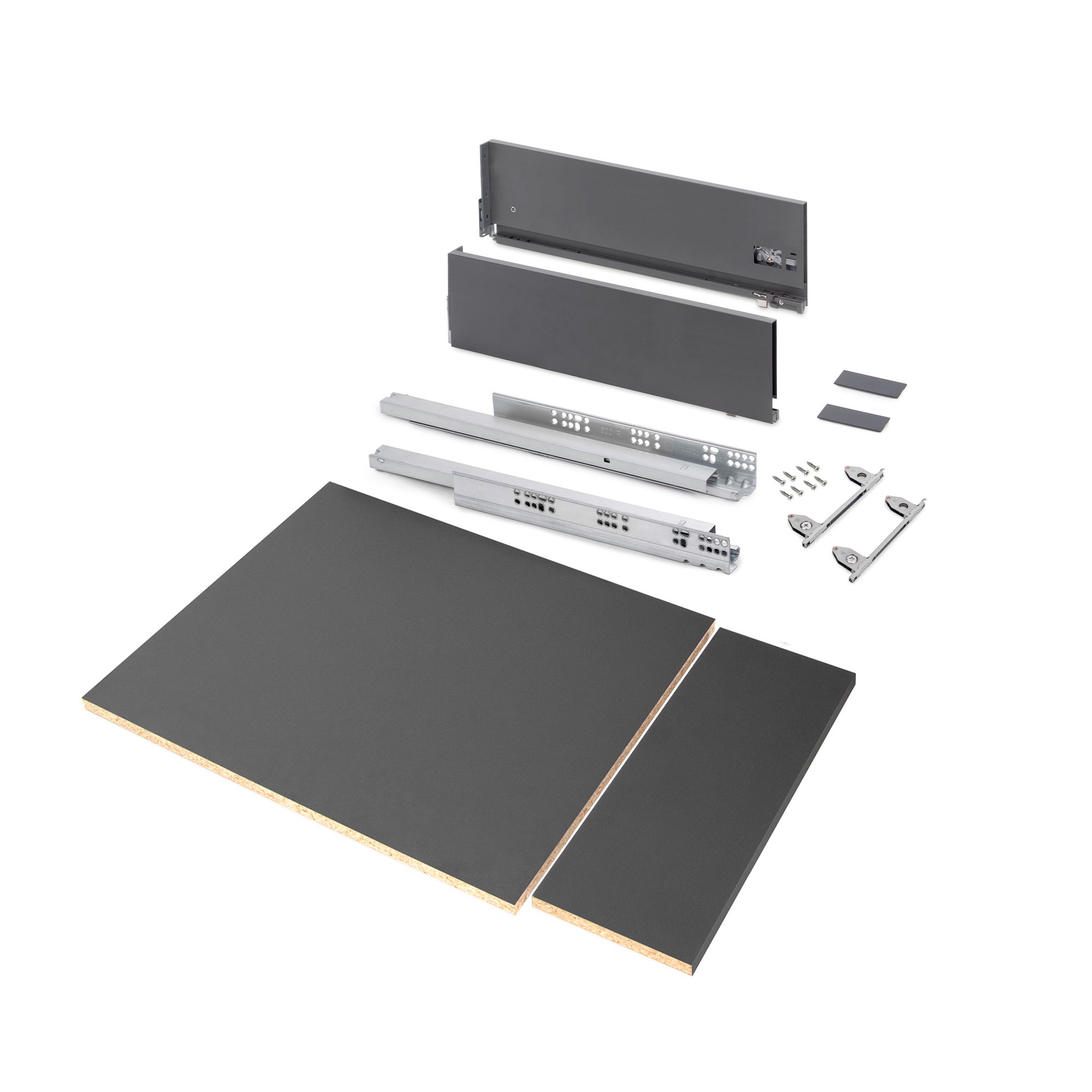 Emuca Zestaw szuflad Vertex do kuchni lub łazienki z regulacją 3D, zawiera płytę, wysokość 178 mm, moduł 450 mm, Szary antracytowy