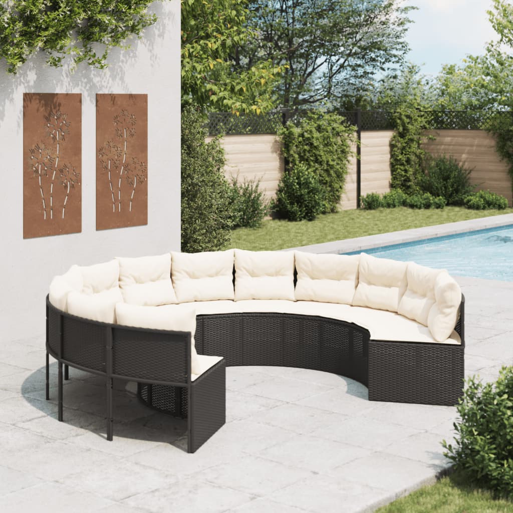 Sofa ogrodowa z poduszkami, okrągła, czarny rattan PE vidaXL