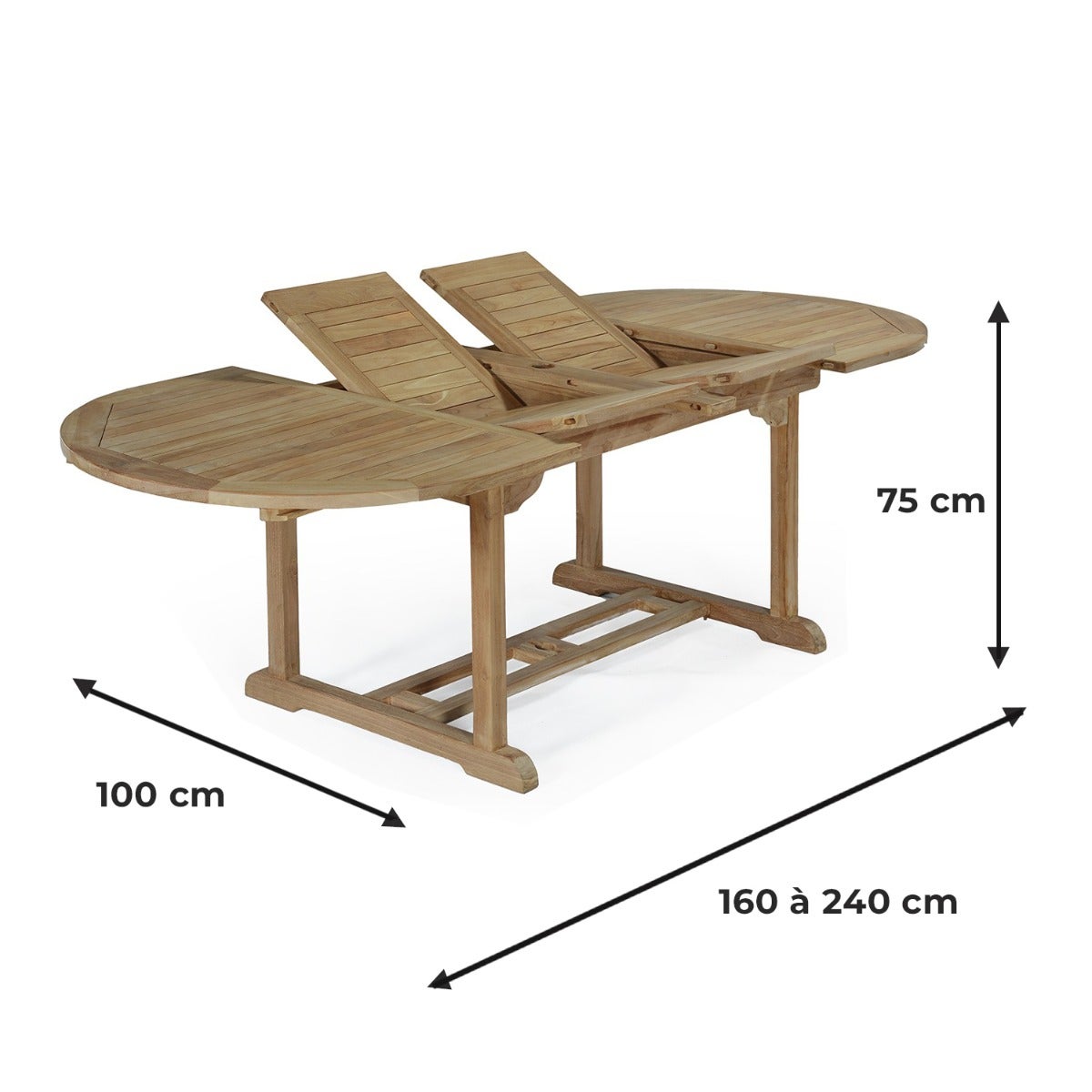 Table extensible ovale teck massif Vérone 160/240 x 100 cm - 6