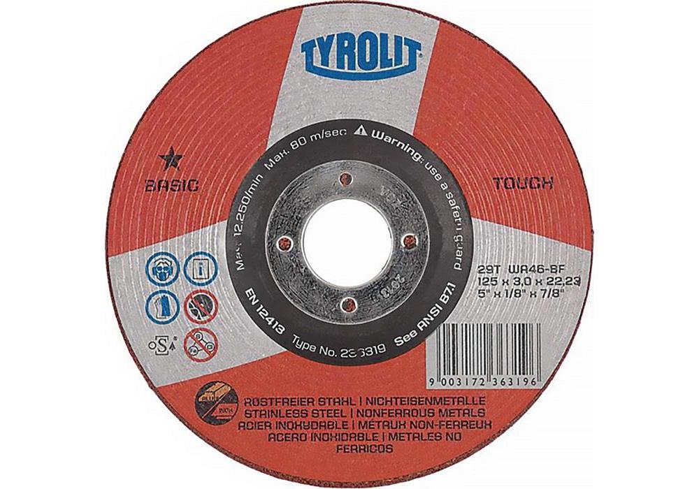 Tarcza szlifierska zgrubna BASIC TOUCH D125xS3mm Ziarno 46 wygięta TYROLIT