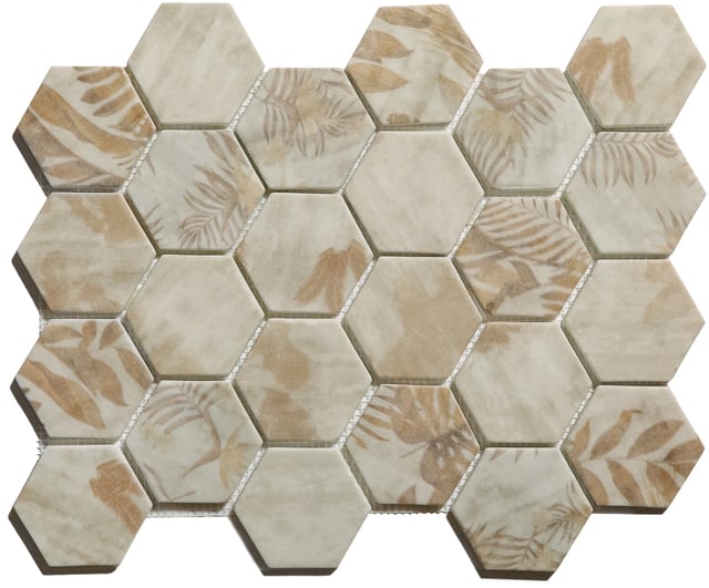 Mosaico in vetro pressato su rete Botanic Beige Graden Matt - 43.5 cm x 32 cm per bagno o cucina
