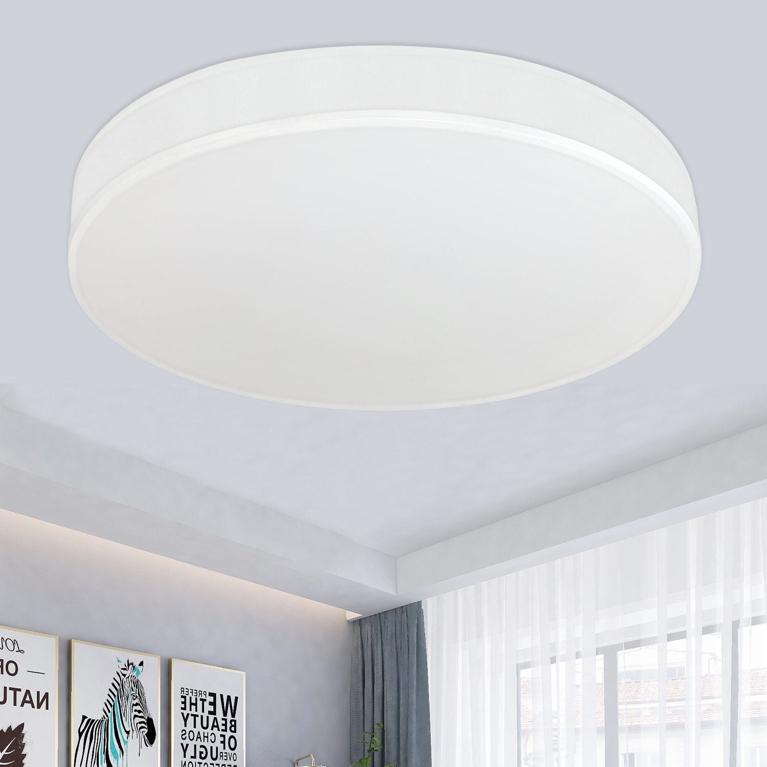ZMH Lampa sufitowa LED z nowoczesnym okrągłym kloszem materiałowym Ø30CM