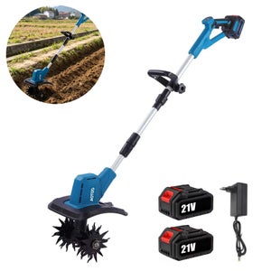 Motobineuse Électrique Sans Fil 21V Avec 2 Batteries - Motoculteur Portable 235 RPM, Largeur 10cm, Pour Jardin, Potager, Serre