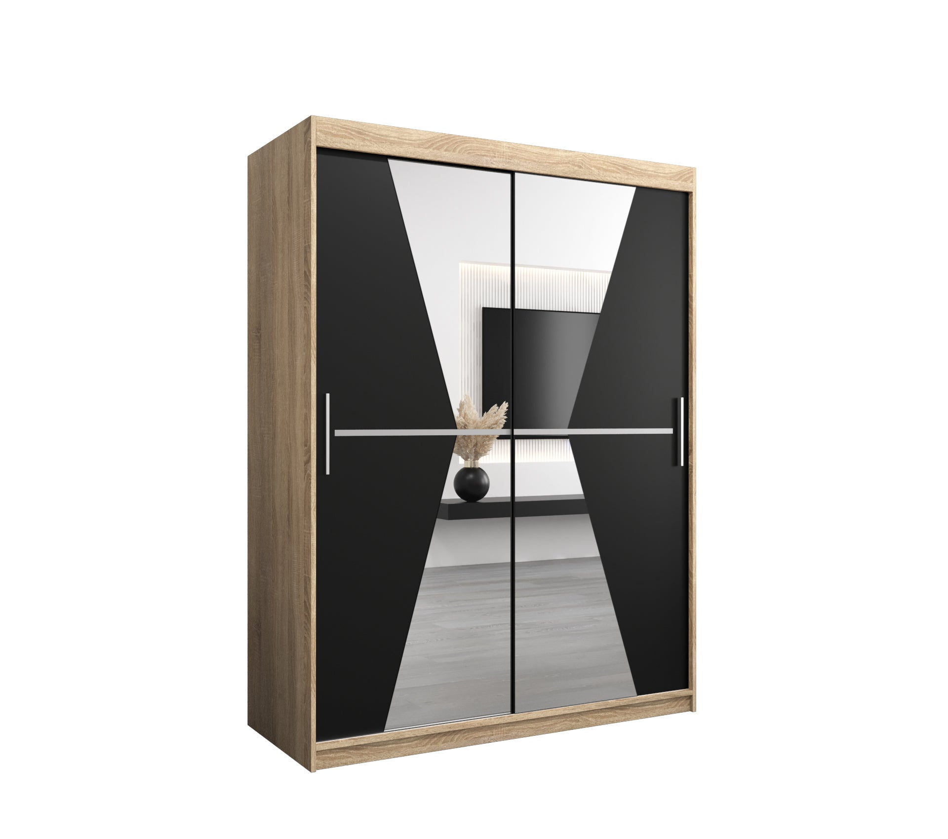 Szafa przesuwna garderoba MAROKO 150 x 62 x 200 cm Sonoma + Czarny - Abiks Meble