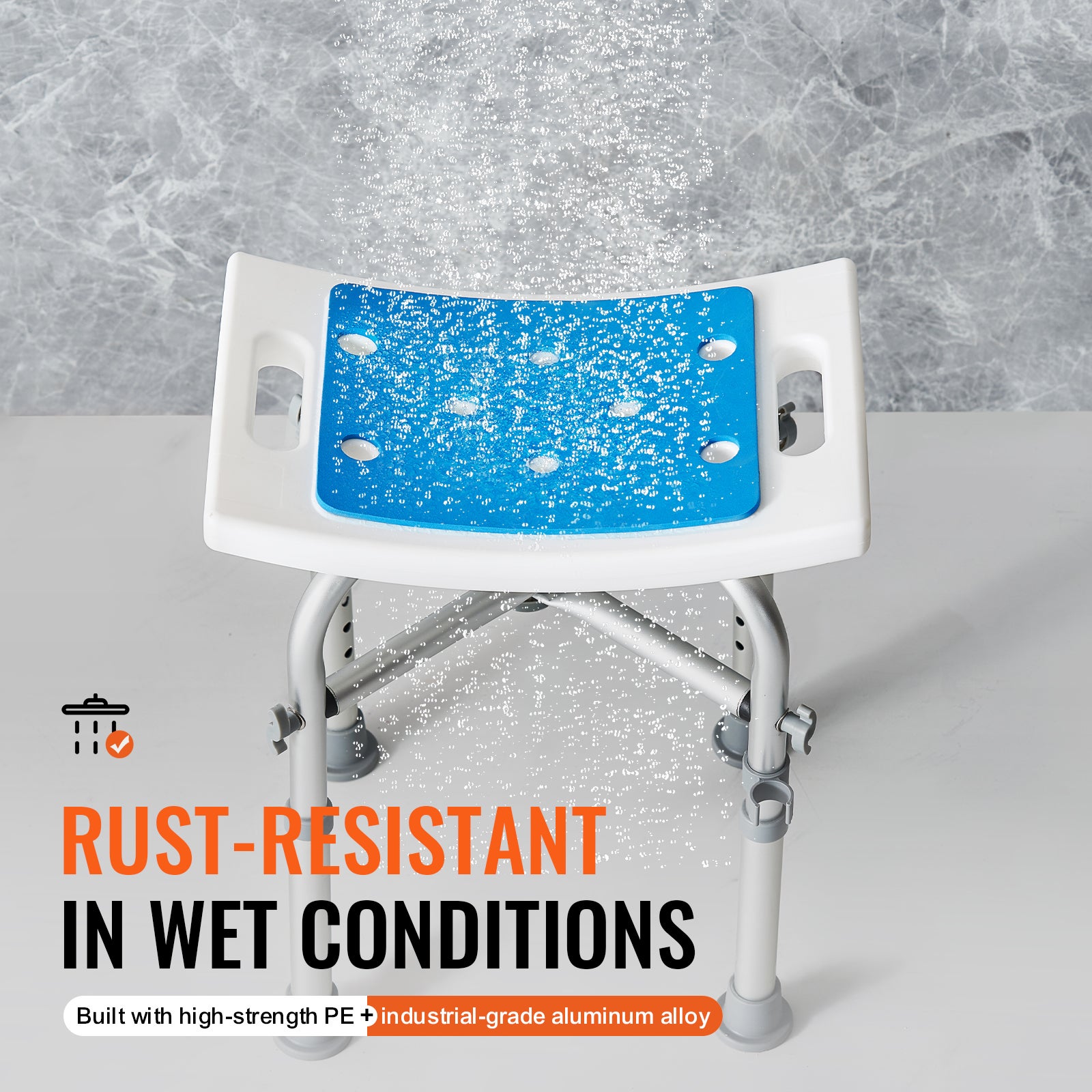 Silla de ducha ajustable en altura,SucceBuy soporte de barra transversal,taburete antideslizante,capacidad de 226,8 kg - 6