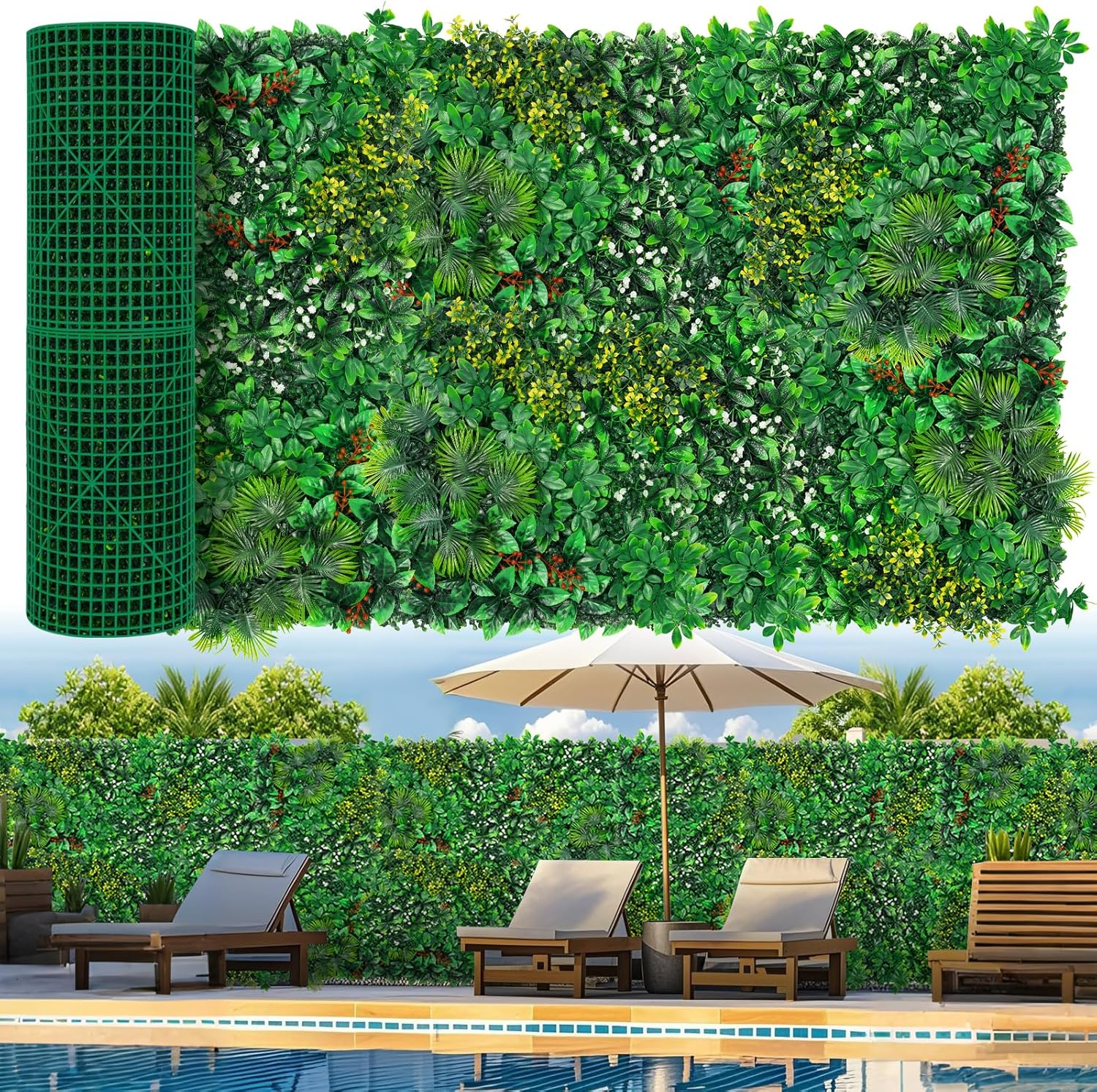 Mur végétal artificiel, haie artificielle, clôture brise-vue avec protection UV, toile de fond en verdure artificielle, 60 cm x 40 cm - 5