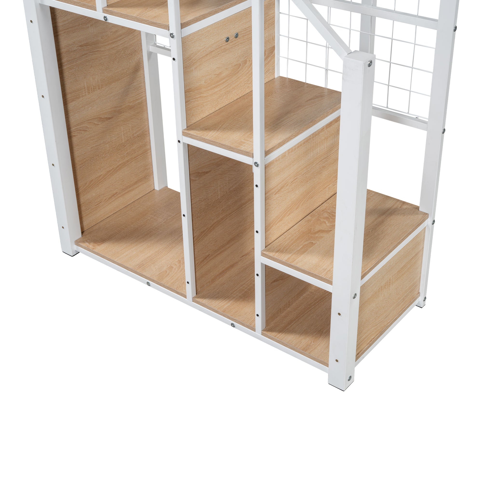 Letto a castello con scaletta di sicurezza 140x200, letto per bambini con struttura in ferro e vano contenitore, letto per ragazzi, bianco - 9