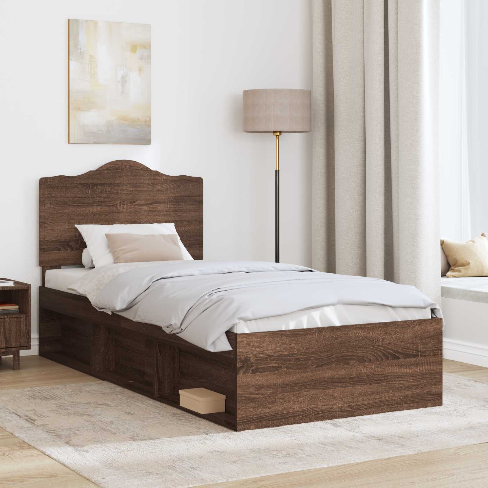 Cadre de lit avec tête de lit chêne brun 90 x 200 cm pin massif - 3