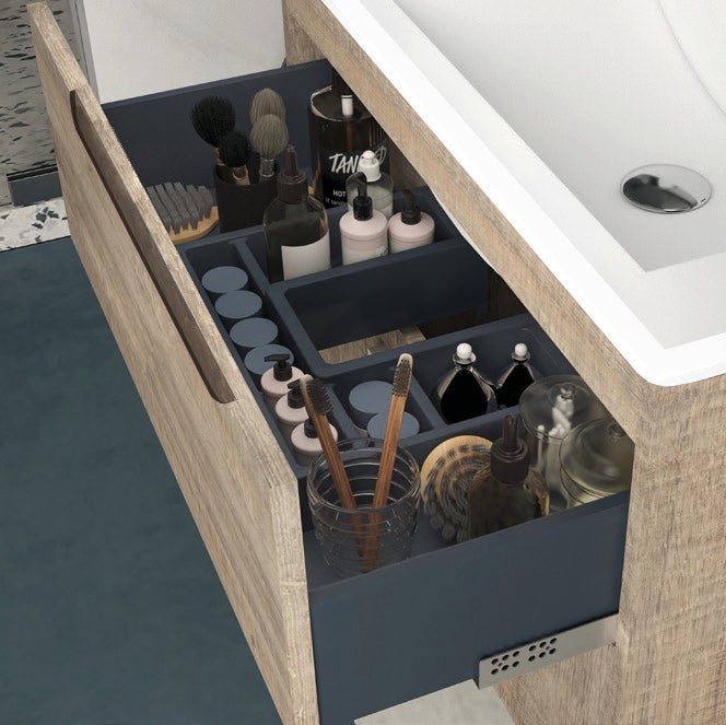 CONJUNTO MUEBLE DE BAÑO SUSPENDIDO MODELO IRUN 80 CM. 2 CAJONES ROBLE TABAC Y LAVABO COSMOS - 3