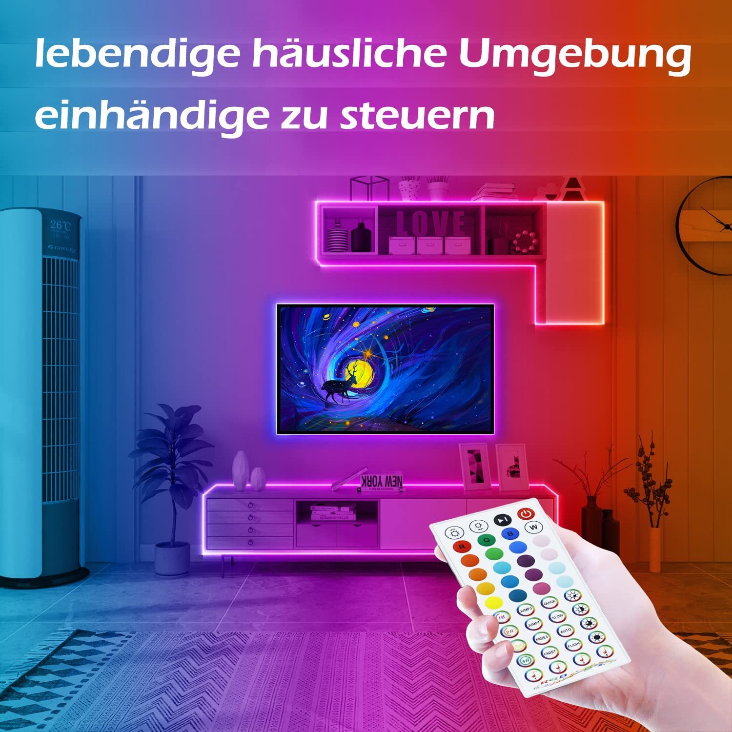 NETTLIFE Bande lumineuse LED autocollante RGB 20 m Contrôle par application Fonction minuterie pour salle de musique - 3