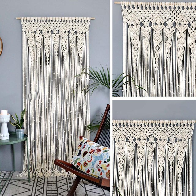 Rideau,Tenture Murale Rideaux En Macramé-Rideau À La Main Boho,Rideaux De Ficelle De Porte Macramé Tapisserie-Art Décoration De La Maison,180*90 cm