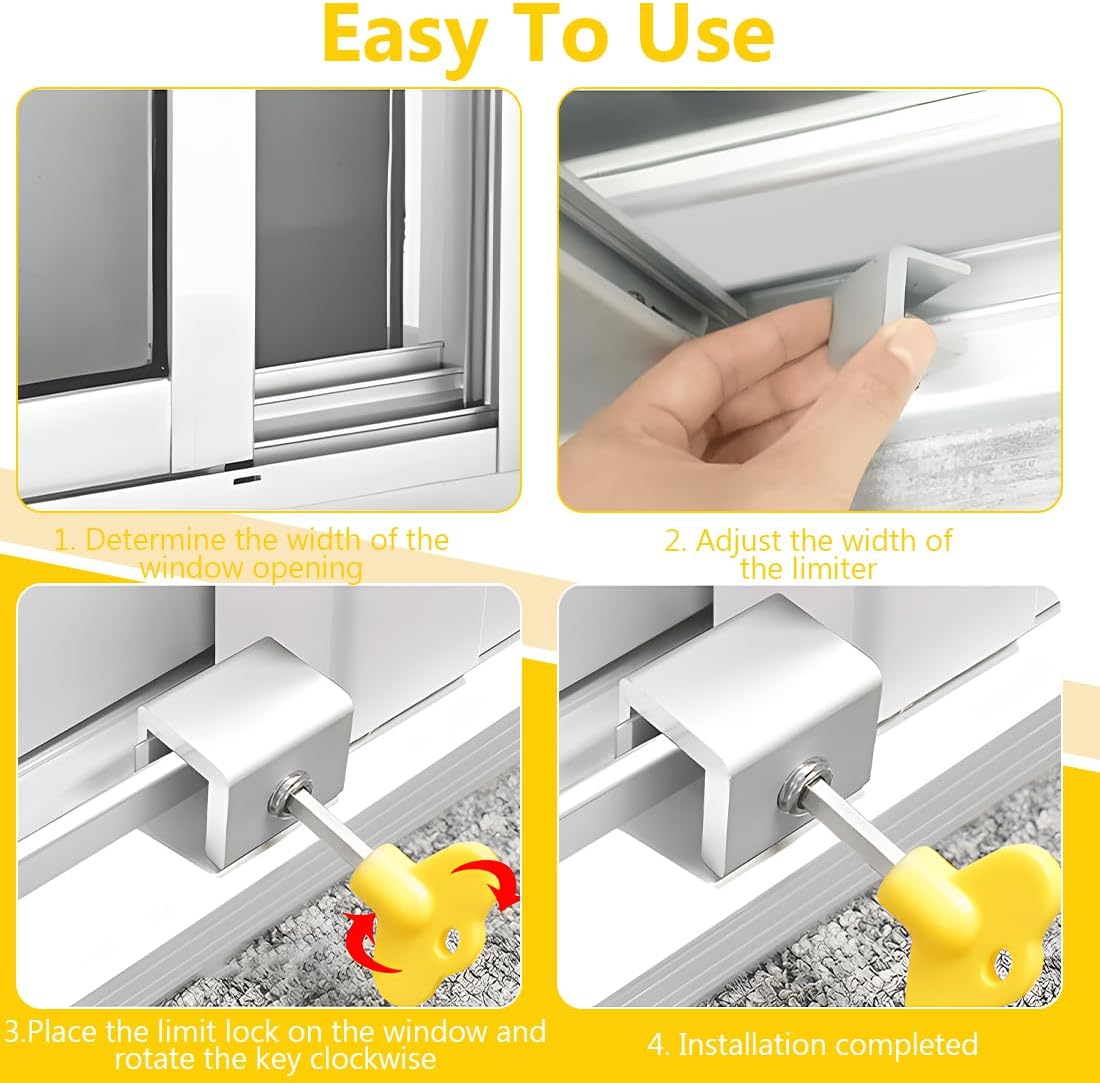 2 Pièces Verrou Porte Coulissante,Bloque Porte Coulissante, Fermeture Baie Coulissante,pour Enfants avec Clé Arrêt - 4