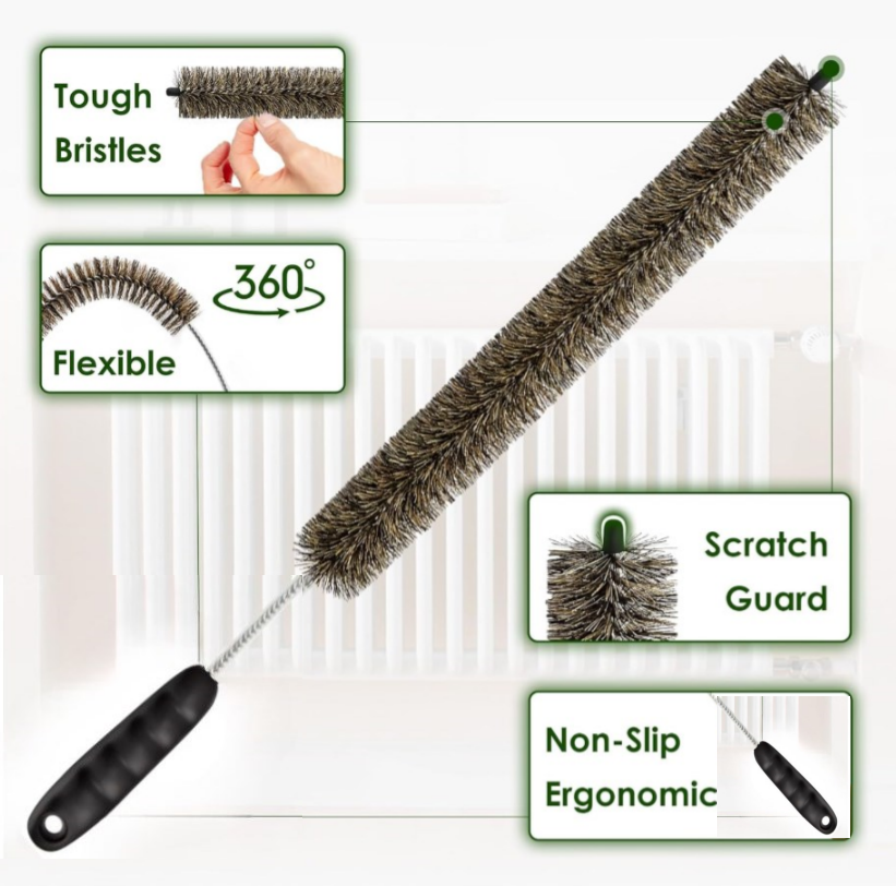 Brosse de nettoyage flexible pour radiateur 81 cm en poils de sanglier avec tête en silicone et tube de protection pour éviter les rayures et nettoyer - 2