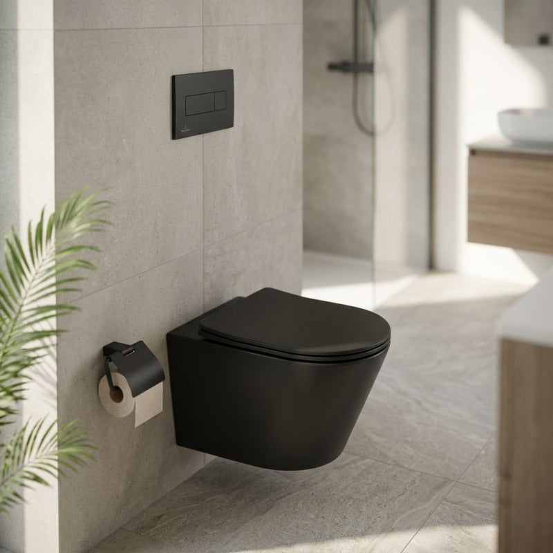Pack WC Bâti-support sol mur Villeroy & Boch + WC SAT Infinitio sans bride + Abattant SoftClose + Plaque noire (VCNBLINFI4) - 4
