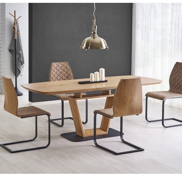 Original mesa de diseño de madera y metal 160/220x90cm Banff