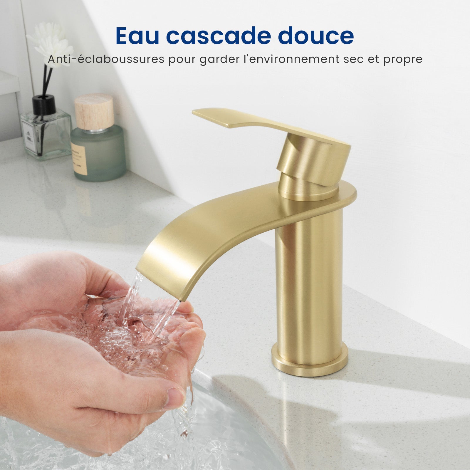 CECIPA MAX Robinet de lavabo en Acier inoxydable Mitigeur de lavabo dorée Mitigeur M Robinet salle de bain en cascade - 6