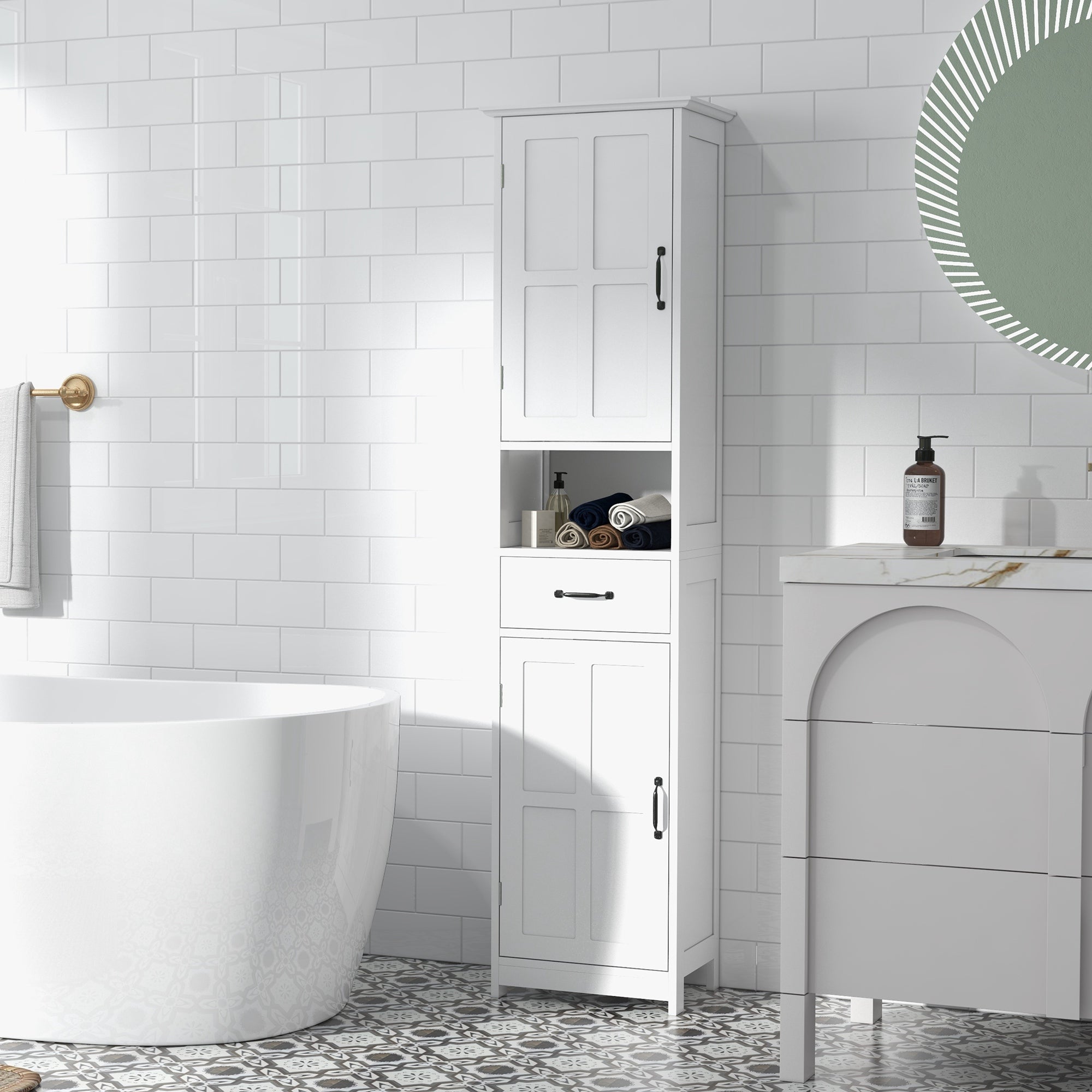 Armario de Baño KLEANKIN MDF, Melamina de Madera Blanco 40x30x164 cm - 3